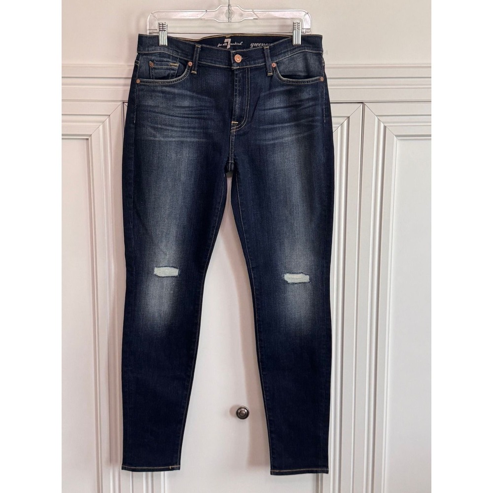 7 For All Mankind Dark Wash Gwenevere Skinny Jeans Distressed Knee AU0110385A